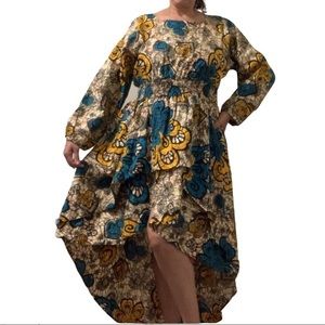 AFRICAN STARS Dress High Low Cotton Batik OSFM